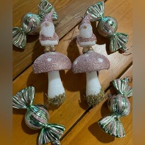Lot of 6~Pink Christmas Ornaments~Elf on a Mushroom & Candies🍬
